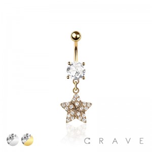 316L SURGICAL STEEL MULTI CZ STAR DANGLE BELLY BUTTON NAVEL RING 